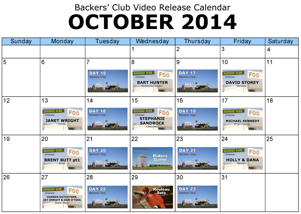 Backers Club Calendar for October 2014